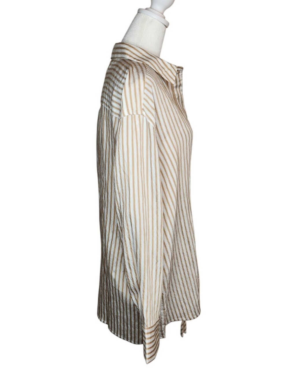 NEW Loft Beige Striped Top with Asymmetrical Tie Size Medium - Picture 2 of 7